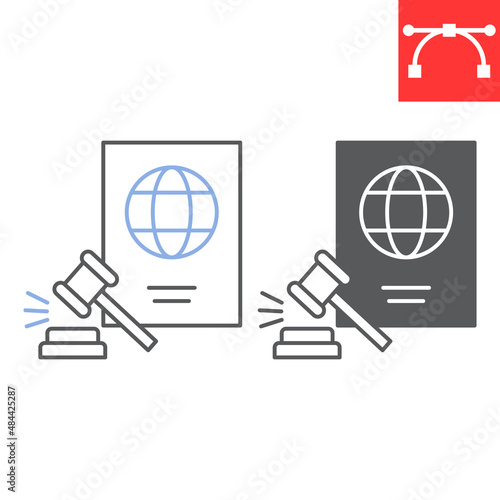 Immigration law line and glyph icon, passport and illegal, immigrant law vector icon, vector graphics, editable stroke outline sign, eps 10.