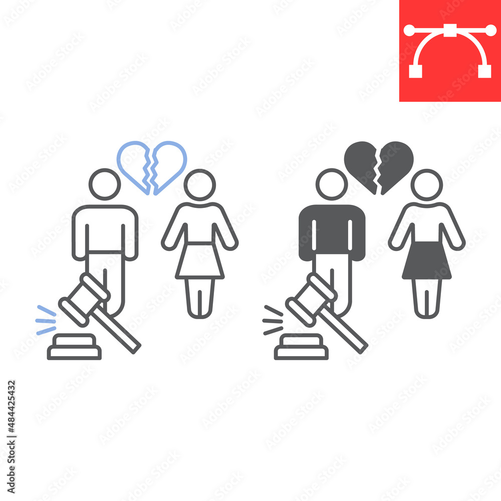 Divorce law line and glyph icon, separation and justice, family divorce vector icon, vector graphics, editable stroke outline sign, eps 10. Divorce law line and glyph icon, separation and justice, family divorce vector icon, vector graphics, editable stroke outline sign, eps 10.