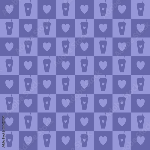 Heart and coffee seamless pattern with very peri color background