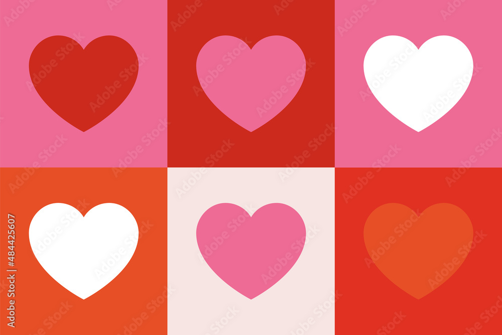 Valentines Day Retro Style Heart Illustration. Pink and Red Heart Pattern Background Design