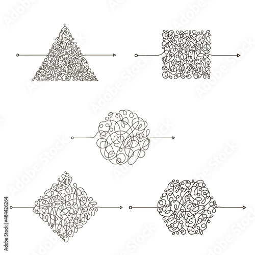Chaotic Doodle. Thread Clew Knot. Insane Messy Line. Complicated Clew Way. Tangled Cribble Path. Difficult Process