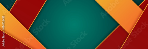 modern Geometric block orange red green abstract banner design background. Modern dark green banner vector background. Dark green color.