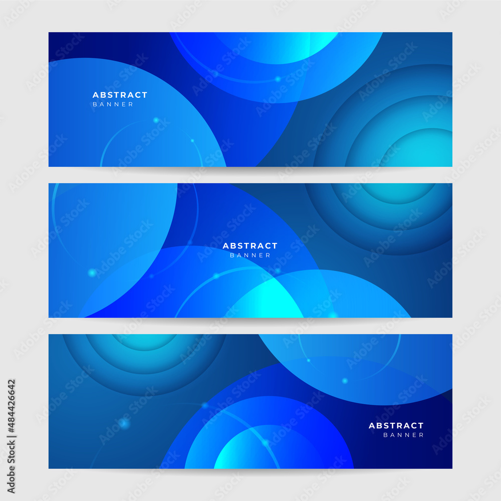 Set of overlap memphis geometric blue abstract banner design background Set of overlap memphis geometric blue abstract banner design background