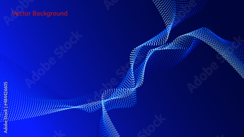 Abstract Futuristic Background with Asymmetrical Wavy Dots in Blue Tones. Aspect Ratio 16:9. EPS10 Vector.