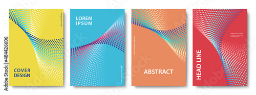 Set of Abstract Backgrounds of Wavy Colorful Dots. Modern Vector Illustration without Transparency.