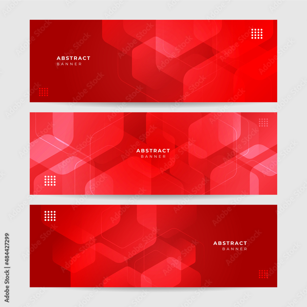Set of overlap memphis geometric red abstract banner design background Set of overlap memphis geometric red abstract banner design background