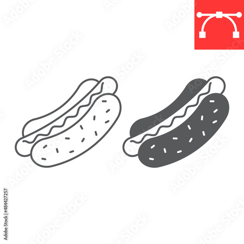 Hot dog line and glyph icon, junk food and sausage, hotdog vector icon, vector graphics, editable stroke outline sign, eps 10.