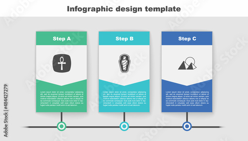 Set Cross ankh, Egypt mummy in sarcophagus and pyramids. Business infographic template. Vector