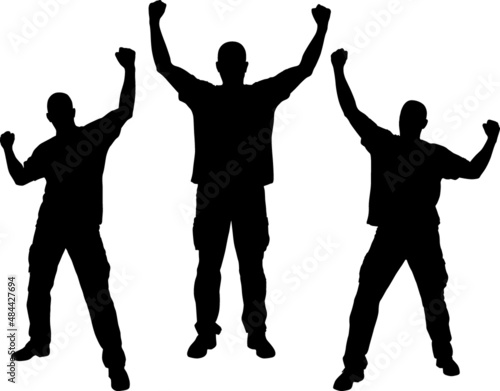 male with raised fists silhouettes