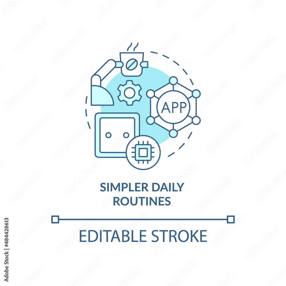 Simpler daily routines turquoise concept icon. Improving everyday life for elderly abstract idea thin line illustration. Isolated outline drawing. Editable stroke. Arial, Myriad Pro-Bold fonts used Simpler daily routines turquoise concept icon. Improving everyday life for elderly abstract idea thin line illustration. Isolated outline drawing. Editable stroke. Arial, Myriad Pro-Bold fonts used