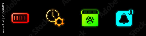 Set Digital alarm clock, Time management, Calendar winter and Alarm app mobile icon. Vector