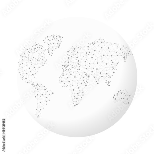World map with connected triangular shapes. Earth globe with polygonal elements. Continuous Earth line drawing symbol. Vector illustration isolated on white.