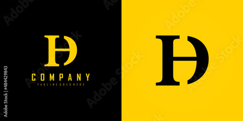 Initial Letter H and  D Logo. Yellow and Black Shape Linked Letter isolated on Double Background. Use for Business and Branding Logos. Flat Vector Logo Design Template Element.