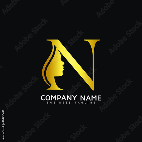 N Letter Beauty Face initial N luxury beauty queen woman face logo design vector. consisting of letter N with lady face on negative space