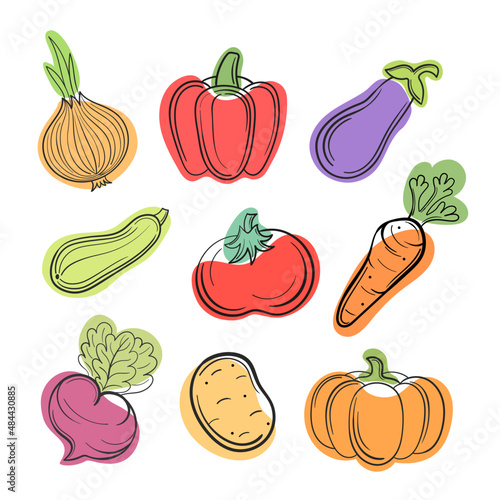Vegetables set line and abstract white background