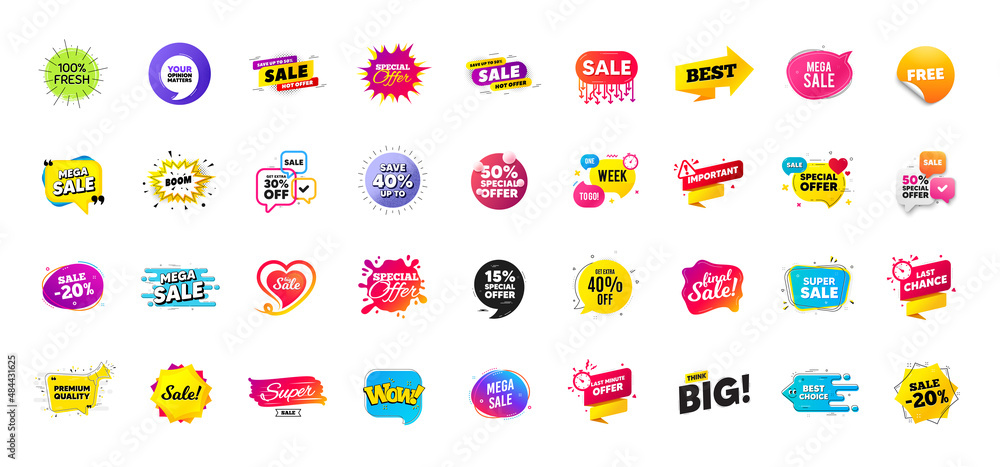 Fototapeta premium Discount offer tag banners. Price deal sale stickers. Black friday special offer tags. Sale bubble coupon. Promotion discount banner templates design. Promo offer sticker. Flash deal badges. Vector