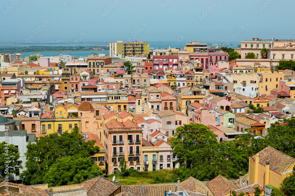 Obraz premium City landscape of colorful old Cagliari, Sardinia, Italy