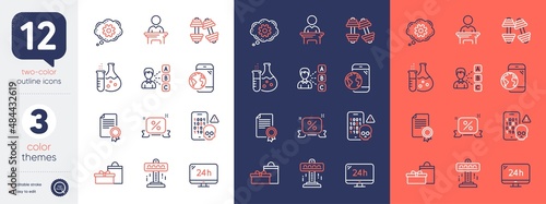 Set of Cogwheel, Gifts and Discounts ribbon line icons. Include Election candidate, Mobile internet, Cyber attack icons. Certificate, Opinion, Attraction web elements. 24h service. Vector