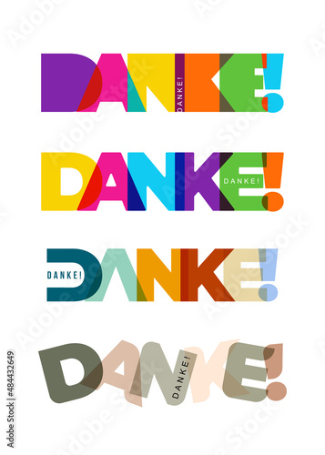 Set of colored lettering THANK you! Collection of Danke inscriptions. For design and decoration, web, branding, cover, banner, label. language German. Vector illustration. Isolated on white background