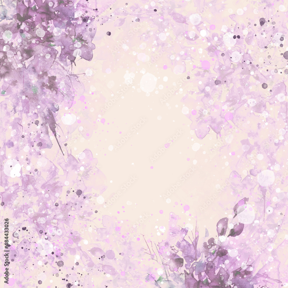 Watercolor garden flowers. Violet, forget-me-not, flower of the field. For your postcard, site, invitation, design. Vintage art drawing. Abstract splash of paint.Abstract floral background with snow. 