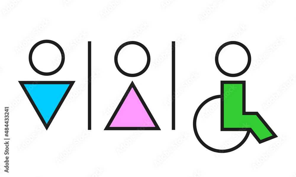 Male, Female, Handicap toilet sign, vector illustration Male, Female, Handicap toilet sign, vector illustration
