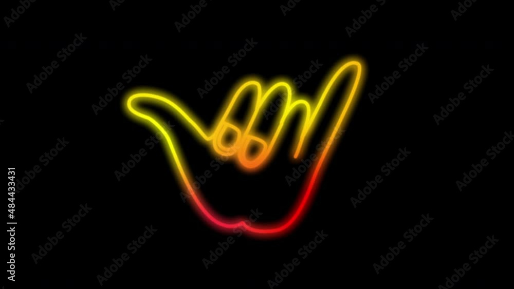 Self drawing animation of shaka gesture, loose hand, surfer greeting symbol. Self drawing animation of shaka gesture, loose hand, surfer greeting symbol.
