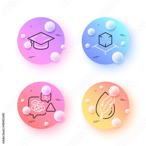 Hypoallergenic tested, Stress and Augmented reality minimal line icons. 3d spheres or balls buttons. Graduation cap icons. For web, application, printing. Vector