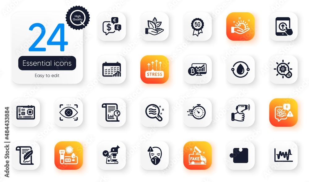 Set of Science flat icons. Sunny weather, Report and Stress elements for web application. Medical mask, Bitcoin chart, Calendar graph icons. Skin condition, Electronic thermometer. Vector Set of Science flat icons. Sunny weather, Report and Stress elements for web application. Medical mask, Bitcoin chart, Calendar graph icons. Skin condition, Electronic thermometer. Vector
