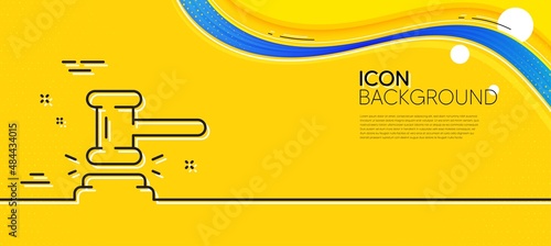 Judge hammer line icon. Abstract yellow background. Court judgement sign. Legal law symbol. Minimal judge hammer line icon. Wave banner concept. Vector