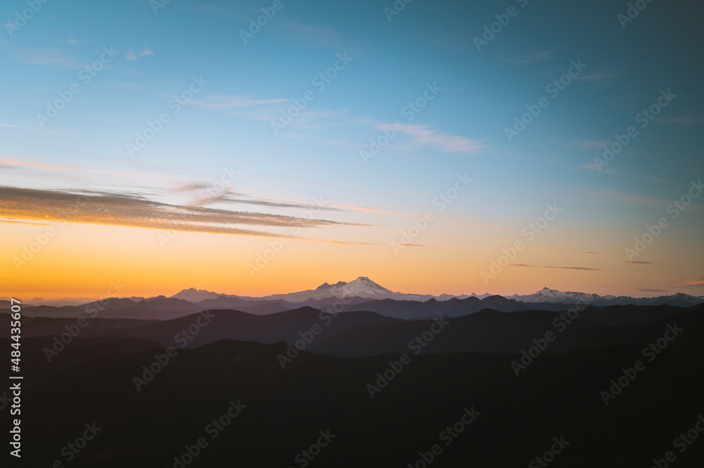 Mount Baker in the north cascades at sunset