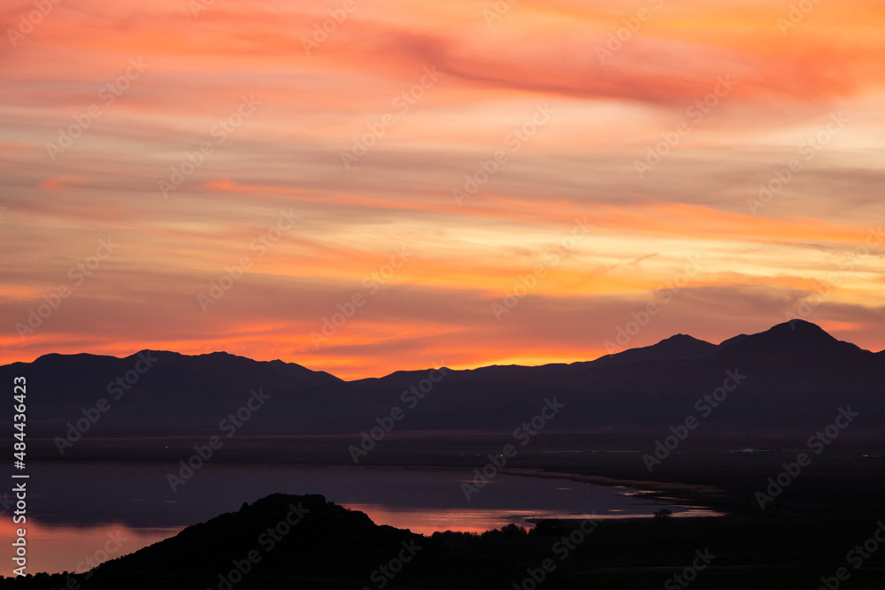 Colorful sunset along Utah Lake
