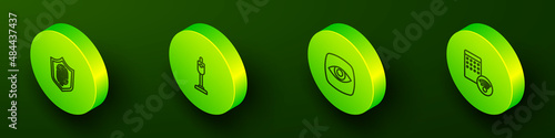 Set Isometric line Fingerprint, Vacuum cleaner, Security camera and Air humidifier icon. Vector