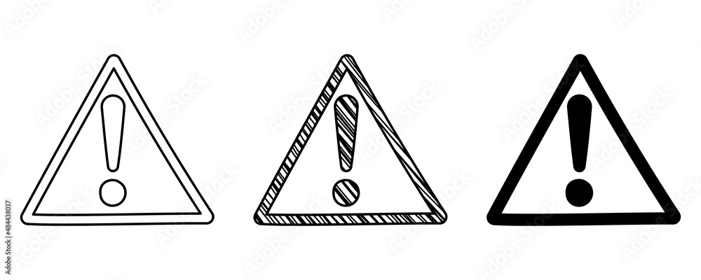 Set of hand drawn vector exclamation marks in triangle in doodle cartoon style Set of hand drawn vector exclamation marks in triangle in doodle cartoon style