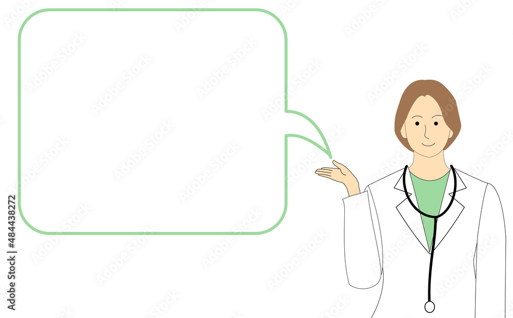 female veterinarian in white uniform with a speech balloon female veterinarian in white uniform with a speech balloon