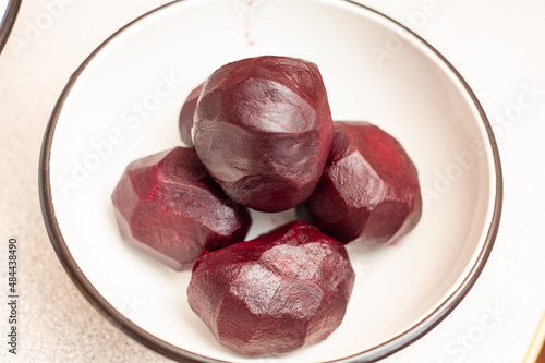 Boiled peeled red beets. Cooking