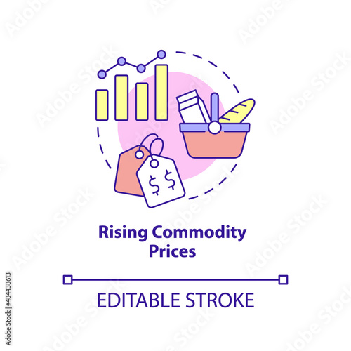 Rising commodity prices concept icon. Primary product. Market economy cons abstract idea thin line illustration. Isolated outline drawing. Editable stroke. Arial, Myriad Pro-Bold fonts used