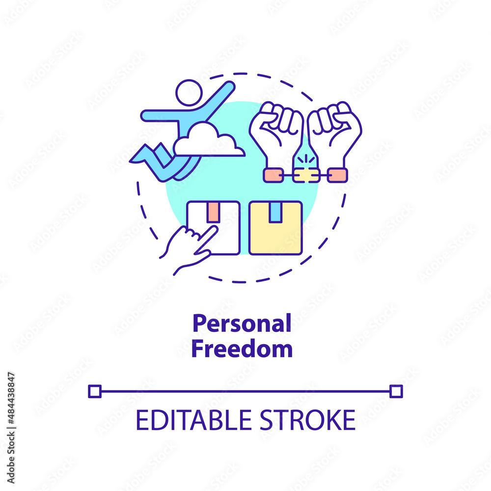 Personal freedom concept icon. Free choice. Mixed economy features abstract idea thin line illustration. Isolated outline drawing. Editable stroke. Arial, Myriad Pro-Bold fonts used