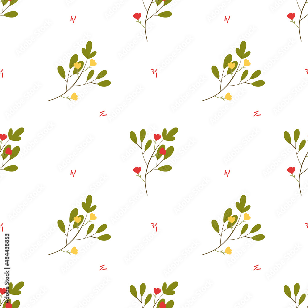 Simple vector seamless pattern on white background yellow and red flowers