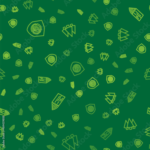 Set line Wooden logs, beam and Christmas tree on seamless pattern. Vector