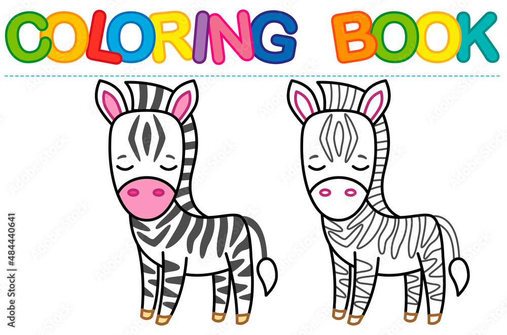 Fototapeta premium Coloring page funny smiling Zebra. Vector coloring book for childrens activity