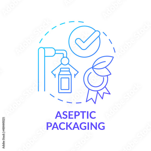 Aseptic packaging blue gradient concept icon. Bacterium free product. Advantages of UHT milk abstract idea thin line illustration. Isolated outline drawing. Myriad Pro-Bold fonts used