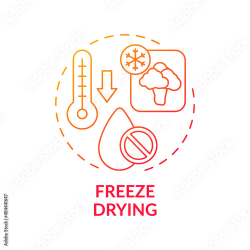 Freeze drying red gradient concept icon. Low temperature dehydration. Liquid removal. Food technology abstract idea thin line illustration. Isolated outline drawing. Myriad Pro-Bold fonts used