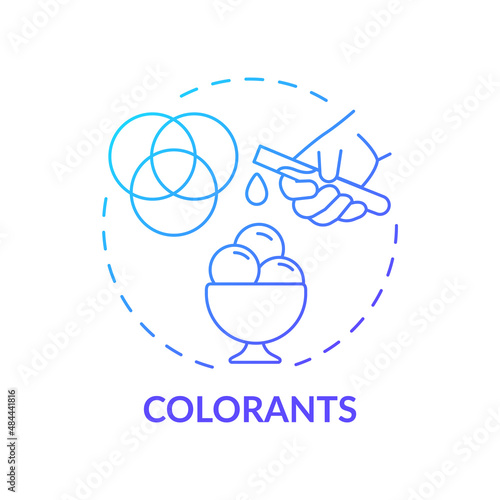 Colorants blue gradient concept icon. Natural and synthetic pigment. Attractive products. Food additives abstract idea thin line illustration. Isolated outline drawing. Myriad Pro-Bold fonts used