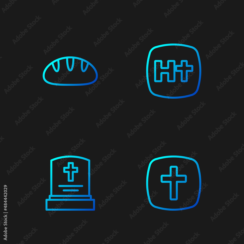 Set line Christian cross, Grave with tombstone, bread and . Gradient color icons. Vector Set line Christian cross, Grave with tombstone, bread and . Gradient color icons. Vector