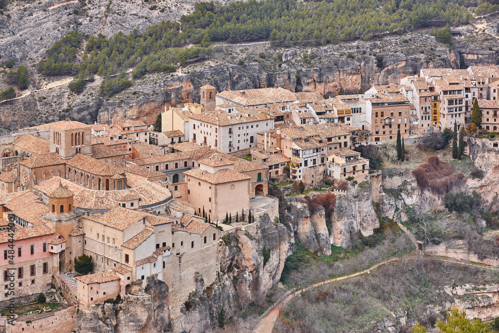 Traditional antique buildings in Cuenca world heritage old town. Spain