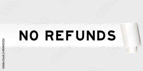  Ripped gray paper background that have word no refunds under torn part