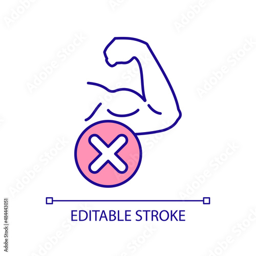 Dont use force RGB color icon. Avoiding destructive behavior. Restrict bodybuilding. Prevent physical harm. Isolated vector illustration. Simple filled line drawing. Editable stroke. Arial font used