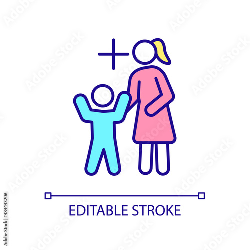 Child under parental control RGB color icon. Family friendly environment. Parental supervision. Isolated vector illustration. Simple filled line drawing. Editable stroke. Arial font used