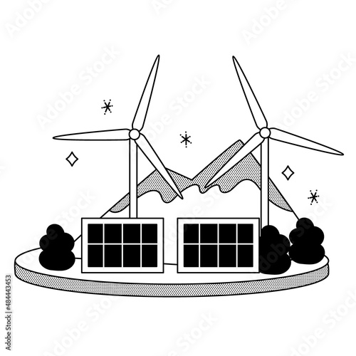 風力発電と太陽光発電のイラスト
