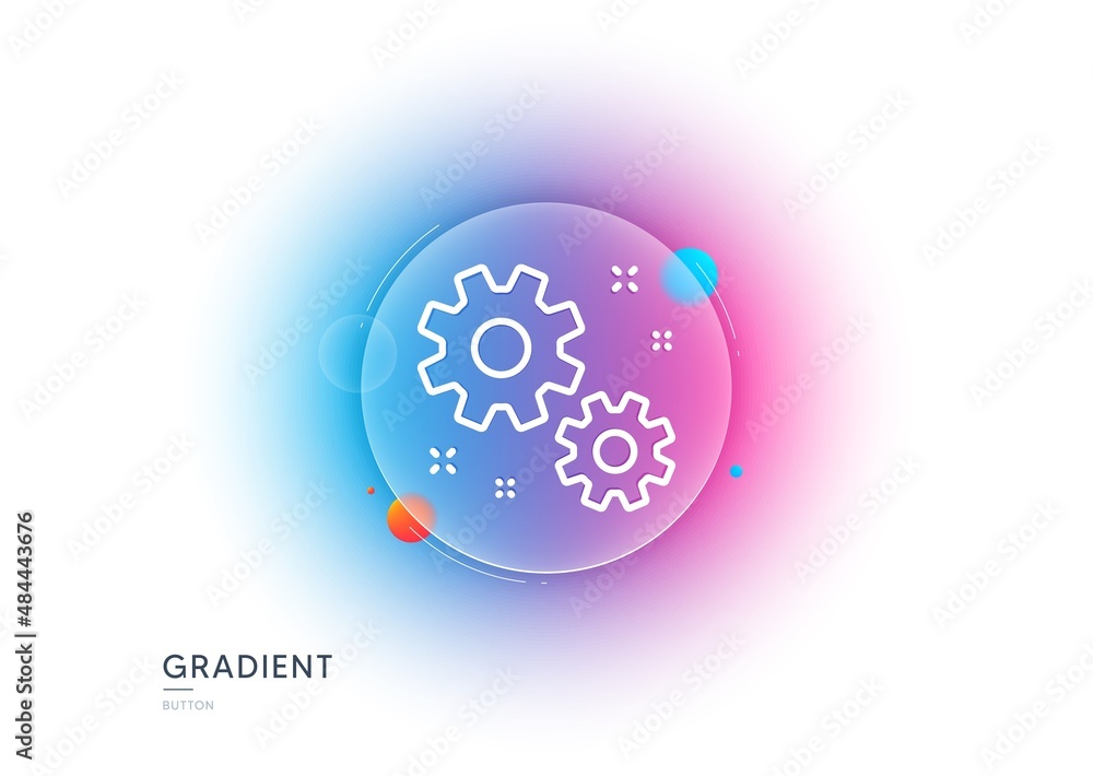 Work line icon. Gradient blur button with glassmorphism. Business management sign. Cogwheel or gear symbol. Transparent glass design. Work line icon. Vector Work line icon. Gradient blur button with glassmorphism. Business management sign. Cogwheel or gear symbol. Transparent glass design. Work line icon. Vector